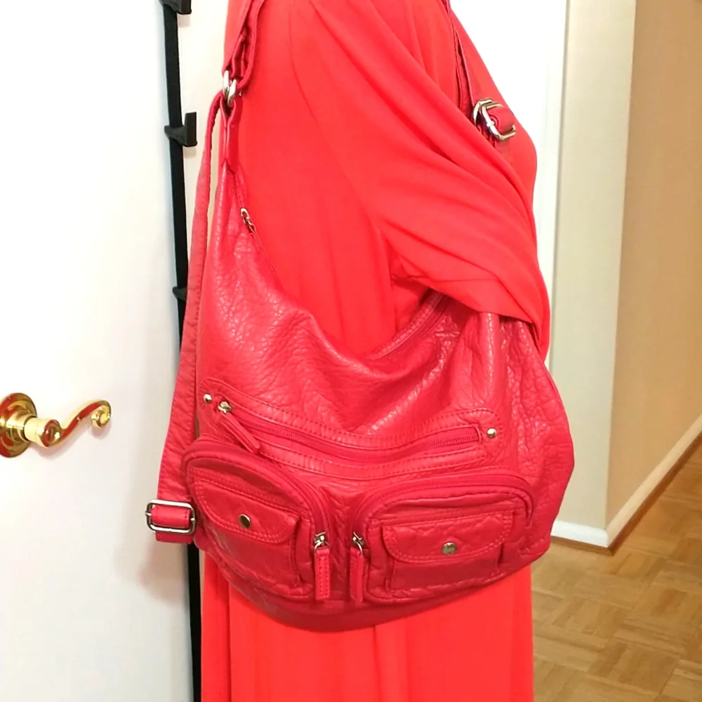 Ladies pretty red backpack or crossbody straps are very adjustable - Picture 2 of 8